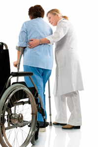 Nurse helps a senior woman