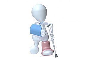 Man walking on crutches wearing an arm sling