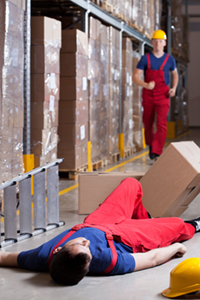 Vertical view of a warehouseman after accident