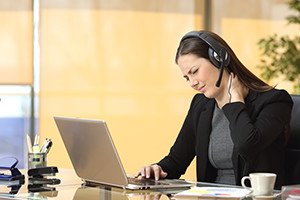 Stressed busineswoman suffering neck ache