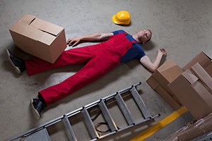 Man after accident on a ladder, horizontal