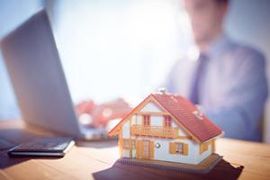 Estate agent using laptop at desk
