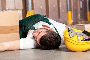 Dangerous accident at work in factory warehouse