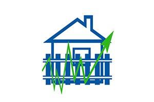 Green arrow sign in the background houses